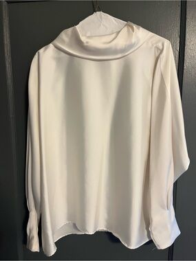 Express Cream Satin Cowl Neck Blouse